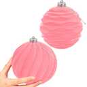 Artmag 2 PCS Large Velvet Christmas Balls Ornaments Shatterproof Hanging Set Flocked for Xmas Tree Holiday Party Decorations (Pink,6 Inch)