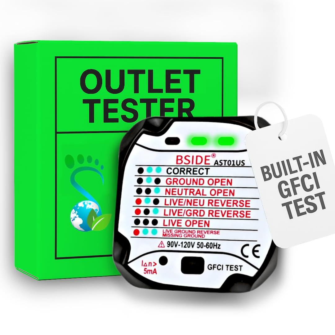 Earth Potential Outlet Tester for Standard US 110v Electrical Outlets Checks Live, Neutral & Earth Connections & Polarity with Automatic Status Display Includes a GFCI Tester