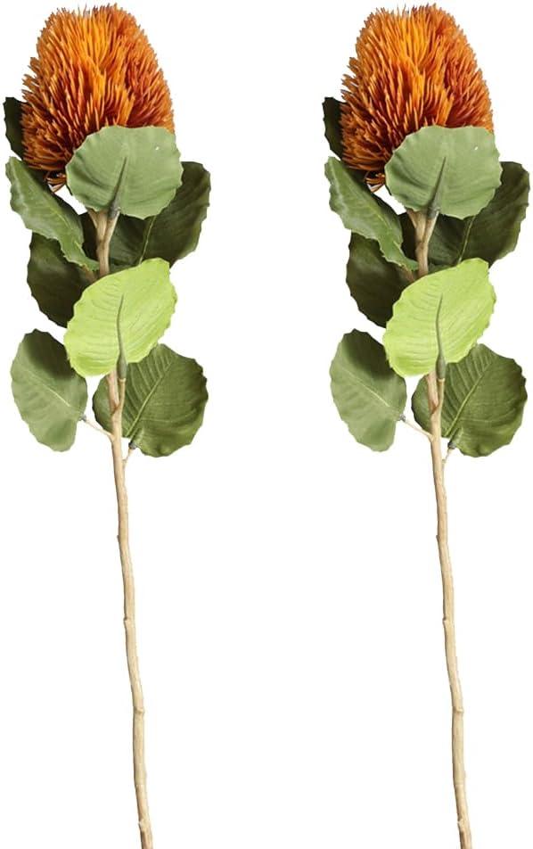 4Pcs Artificial Flowers Bouquets 22.8 Inch Fake Fall Flower Yellow Long Stem Autumn Faux Banksia Flowers Floral Arrangements for Home Bedroom Table Wedding Party Boho Decor (Orange)