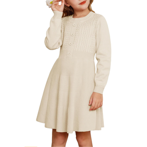 GRACE KARIN Girl Dress Long Sleeve Sweater Ruffle Button Front Knit Casual Fall Winter Dresses for Girls. Size 6