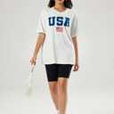 Womens Oversized Summer T Shirts Fashion Floral Graphic Tees Short Sleeve Beach Vacation Trendy Clothes 2025 (Large, Classic Usa Flag)