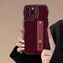 FABSPARK Phone Case for iPhone 16 Pro with Flexible Adjustable Soft Finger Hand Wrist Strap Holder Kickstand,Wave Design Wavy Frame Silicone Aesthetic for iPhone 16 Pro Phone Case,Wine Red