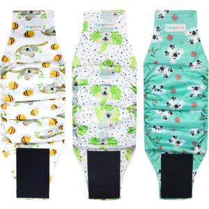 Langsprit Male Belly Bands for Dogs (Pack of 3) - High Absorbing Dog Wraps Male Washable - Reusable Small Doggy Doggie Puppy Dog Diapers (Koala, Medium)
