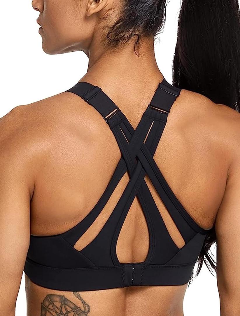 Yvette Sports Bra High Impact Adjustable Criss Cross Back, Full Support for Large Bust No Bounce (Medium)