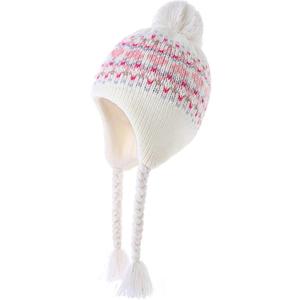 Moon Kitty Girls Knit Hats Winter Fleece Lining Skiing Winter Caps with Warm Ear Flap (6-10 Years, Beige)