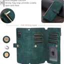 UEEBAI Case for Samsung Galaxy A71, 9 Card Slots Retro Leather Wallet Shockproof Flip Cover with Hand Strap Card Slots Zipper Pocket Kickstand Handbag Magnetic Closure - Retro Green