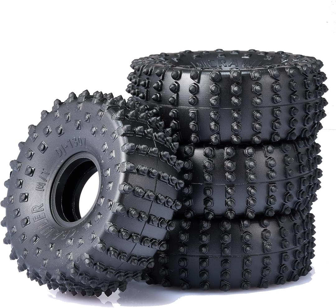 DJCRAWLER Super Soft 1.0 Pin Tires, 72 * 27mm Sticky Crawler Tire for TRX4M 1/18 1/24 RC Crawler Car Axial SCX24 FMS FCX24 AX24 Upgrade Wheel, Rock Crawler Tyres, Come with Double Layer sponges (Version 1)