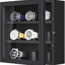 TJ.MOREE 9-Slot Watch Display Case, Wall Mount Wooden Watch Box, Vertical Storage Mens Watch Box (Black)