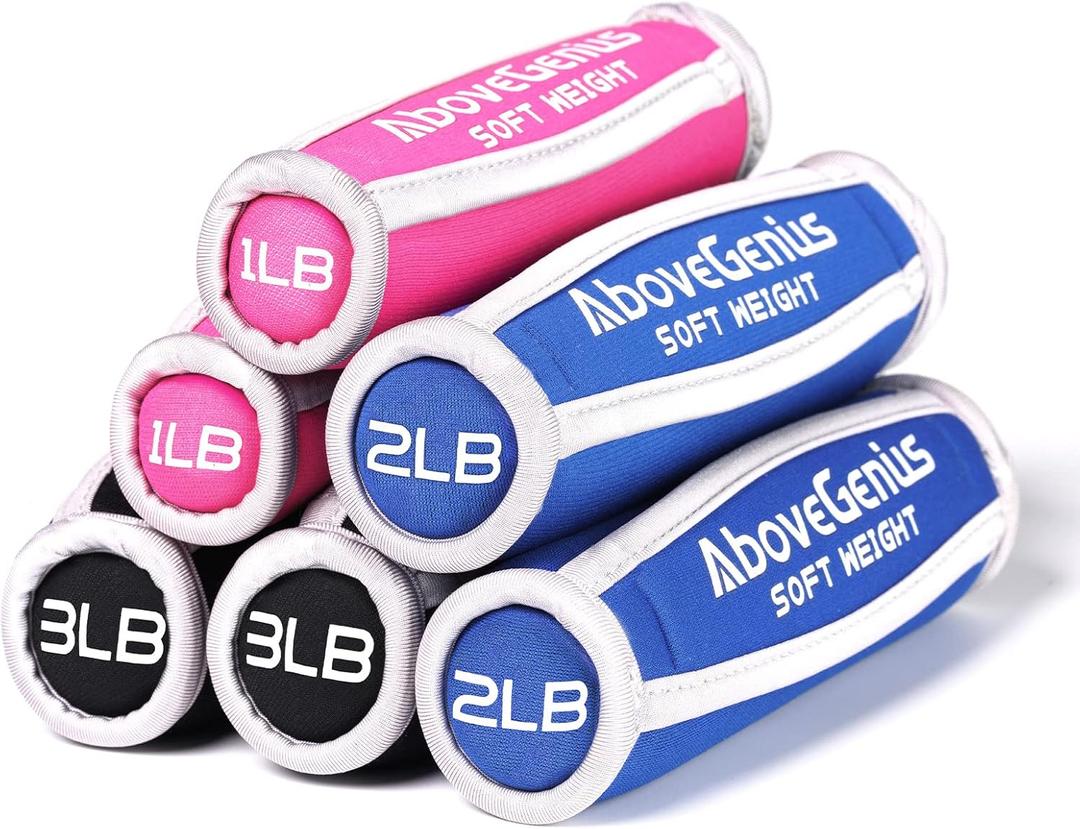 AboveGenius Hand Weights for Women Men, Soft Dumbbells Set of 6(1lb 2lb 3lb Each Pack) for Dumbbell Walking Weight Sets with Hand Strap, Pink Weights for Workout Running, Pilates, Yoga, Jogging and Physical Therapy, Gifts for Women (Blue Pink Black)
