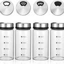 4Pcs Salt Pepper Shakers with Adjustable Outlet Holes, 7 oz Clear Glass Shaker Bottles, Salt Shakers for Kitchen, Spice Seasoning Cans for Kitchen Decor Home Restaurant BBQ Camping (200ML)