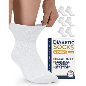 Pembrook Ankle Diabetic Socks for Women & Men | 6 Pairs | Wide Non Binding Socks Quarter Length | Edema Neuropathy Socks (Large)