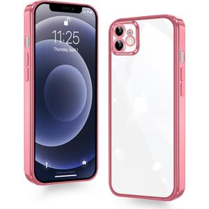 for iPhone 12 Case Clear, Electroplating Protective Case, Thin Soft Transparent Protective Cover, Non-Yellowing Shockproof Military-Grade Protection Anti-Scratch Rose Gold