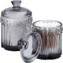rejomiik 2 Pack Qtip Holder Glass Apothecary Jars with Lids Bathroom Accessories Vanity Organizers and Makeup Storage Canister for Cotton Swabs, Balls, Pads, Floss Picks, Candy, Gray