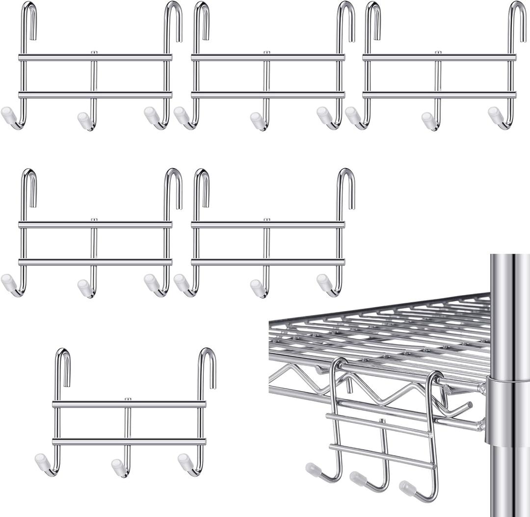 6 Pack 3 Hook Attachment for Wire Shelving 3.75" l x 1.625" d x 3.25" h Wire Shelving Hooks Accessories Steel Hanging Rack Metal for Storage Organizer (Chrome)