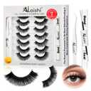 3 x Fluffy False Eyelashes Kit With Bond, Seal and Tweezer, 7 Pairs Natural Look Fake Cat Eye Lashes Strips Thin Band Extensions Waterproof Easy Eyelashes for Beginners DF79
