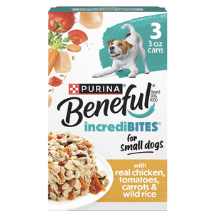 (8 pack) Purina Beneful incrediBITES Small Breed Wet Dog Food, with Real Chicken, 3-3 oz. Cans​, BB Date May 2028