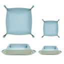 POTTIIS 2 Size Leather Valet Tray Organizer, Folding Travel Organizer,Jewelry Tray, For Travel, Home Or Office | Plain Weave, Double Complexion - Blue & Green