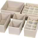 6 Pack Foldable Drawer Organizer Dividers Cloth Storage Box Closet Dresser Organizer Cube Fabric Containers Basket Bins for Underwear Bras Socks Panties Lingeries Nursery Baby Clothes Beige