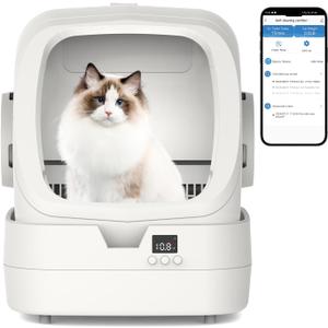 Automatic Cat Litter Box Self Cleaning - APP Control - Weight Monitoring - Ultra-Quiet, Medium Cats and Kittens Litter Box, Safe Anti-PinchAssembly Required- White
