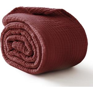 100% Cotton Muslin Blanket Twin 66" x 90", 6 Layers Breathable and Lightweight Cotton Blankets for Couch, Soft Cooling Summer Gauze Blanket for Adults All Season, Burgundy, Twin Xl