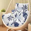 Waterproof Egg Chair Cushion Replacement 47x31.5x4.7 inch Thicken Hanging Egg Swing Chair Cushion Indoor Outdoor Wicker Rattan Hammock Basket Cushion with Headrest Pillow, Blue Enchantress