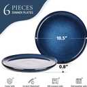 E-far 10.5 Ceramic Dinner Plates Set of 6, Large Reactive Glaze Stoneware Dishes, Round Salad Plate for Home Kitchen Restaurant, Microwave & Dishwasher Safe Deep Sea Blue