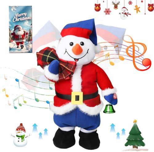 Jumping Wiggling Features Sound Movement Snowman Wearing Traditional Xmas Attire Plays Rock Version of Santa Claus is Coming to Town Christmas Plush Interactive Toy with Box Xmas Decoration 15”
