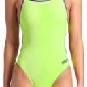 ARENA Performance Women's Team Solid Lace Back Swimsuit One Piece Bathing Suit (22, Arctic Lime/Future Dusk)
