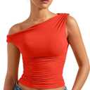 SUUKSESS Women Off Shoulder Tops Sleeveless Shirts Y2K Going Out Crop Tank Top (Medium, Red)
