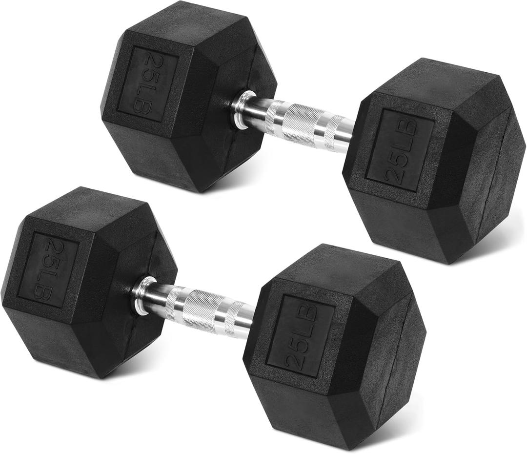 Rubber Encased Hex Weights Dumbbells Set of 5  50 lb Pair | Cast Iron Hand Weights with Anti-Slip Grip for Home Gym Strength Training (Black)