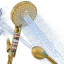 SR SUN RISE Filtered Shower Head with Handheld High Pressure 9 Spray Mode Showerhead Detachable Shower Head Water Softener Filters Beads for Hard Water Remove Chlorine 1 Filter Brushed Gold