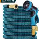 Expandable Garden Hose 100 ft with 10 Function Nozzle, 2026 No Kink Water Hose 100ft, Leak-proof Sturdy Brass Fittings, Durable 3750D Fabric, Lightweight, Flexible for Outdoor Watering, Car Washing