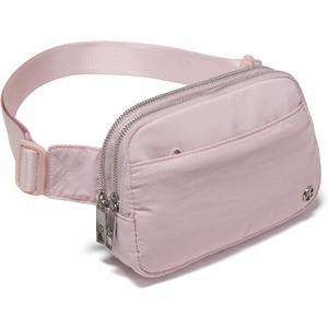 Pander Everywhere Belt Bag for Women, 5 Zipper Pockets Nylon Crossbody Fanny Pack Purse (Pink).