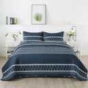 Andency Navy Blue Quilt Set King (106x96 Inch), 3 Pieces(1 Striped Triangle Printed Quilt and 2 Pillowcases), Bohemian Summer Lightweight Reversible Microfiber Bedspread Coverlet Sets