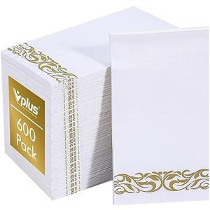 Vplus 600 Pack Paper Napkins Guest Towels Disposable Premium Quality 3-ply Dinner Napkins Disposable Soft, Absorbent, for Kitchen, Wedding, Parties, Dinners or Events(Gold)