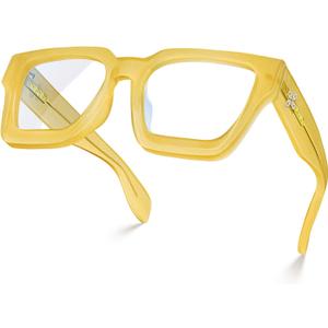 VISOONE Blue Light Blocking Glasses with TR97 Rectangle Frame and Chic Preppy Look for Women Men RIVER (Popcorn Yellow)
