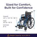 Drive Medical Blue Streak Lightweight Wheelchair - Portable Folding Mobility Aid - Swing-Away Footrests - Desk Arms - Durable Steel Frame - Easy Transport & Storage - 18-Inch Seat