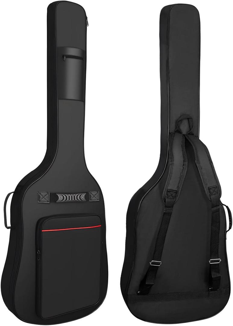 Bass Guitar Case 7mm Padding Bass Guitar Bag Waterproof Electric Bass Bag, Electric Bass Gig Bag Bass Case Backpack with Neck Strap and Pockets, Black&Red Line