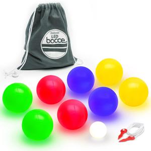 GoSports LED Bocce Ball Game Set - Includes 8 Light Up Bocce Balls, Pallino, Case and Measuring Rope - Choose 85 mm or 100 mm (multi)