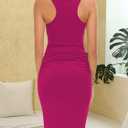 Missufe Women's Sleeveless Racerback Tank Ruched Bodycon Sundress Midi Fitted Casual Dress (Pink, XL)