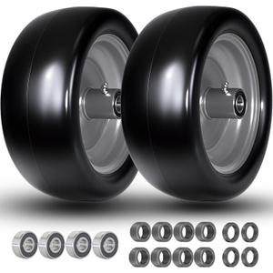 13x6.50-6 Lawn Mower Tires, 13x6.5-6 Tire and Wheel Flat Free, 3/4" & 5/8" Bearings, 5.5"-7.5" Centered Hub, Solid Smooth Tire for Zero-Turn Lawnmowers, 2 Pcs