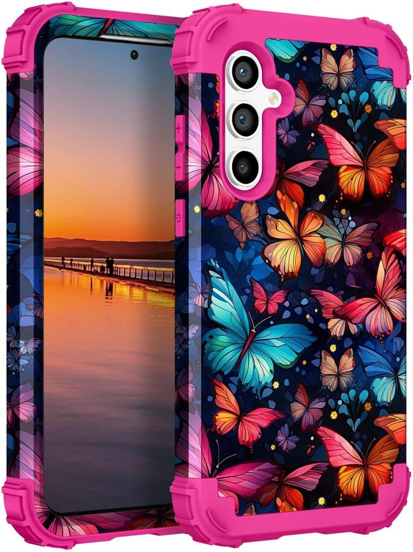 Hocase for Galaxy S25 Case, Shockproof Heavy Duty Protection Soft Silicone Rubber Bumper+Hard Plastic Hybrid Protective Case for Samsung Galaxy S25 5G (6.2") 2025 - Flying Butterflies