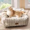 Bedsure ComfyFleece Cute Dog Bed for Small Dogs & Cats - Washable Furry Cat Beds, Rectangle Orthopedic Corduroy Fleece Puppy Beds with Removable Zipper Cover, 20x19x6inches, Amphora