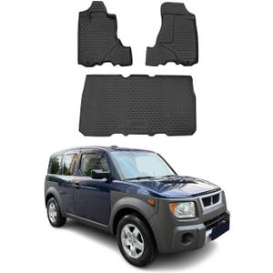 OMAC Floor Mats for Honda Element 2003-2008 Car Mats All Weather 3D Custom Fit Rubber Mat Waterproof Odorless TPE Floor Liners Laser Measured Non-Slip (Black)