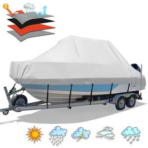 Solim Waterproof T-Top Boat Cover, Heavy Duty 900D Trailerable Marine Grade Jumbo Boat Cover for Center Console Boat with T Top Roof, UV Resistant Canvas TTOP Boat Storage Cover with Straps (Gray), 22'-24' Long (Beam Width up to 106")