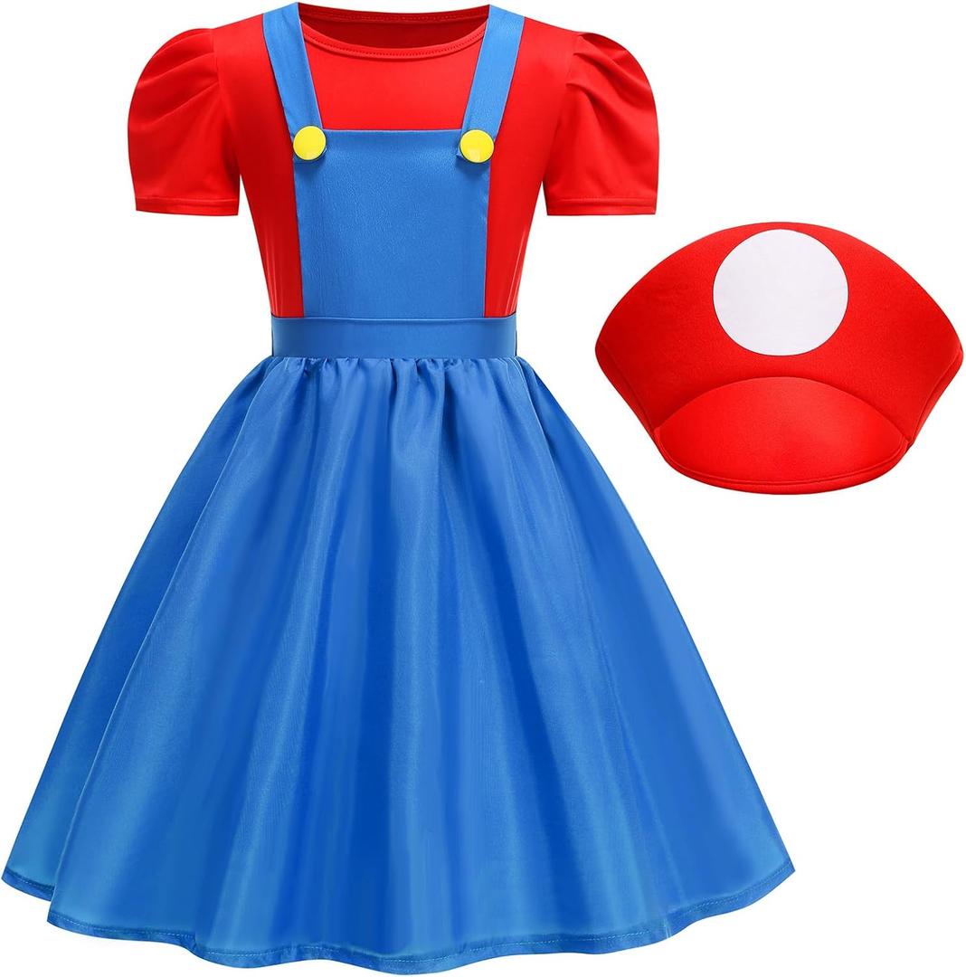 Brothers Costume for Girls Dress up Halloween Cosplay Outfit with Hat (110(3-4T), Blue)