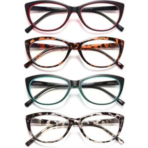 EYEURL 4 Pack Cat Eye Reading Glasses for Women, Blue Light Blocking Readers Lightweight Spring Hinge Anti Eyestrain UV Fashion Eyeglasses +1.50