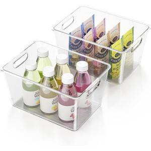 Plastic Storage Bins Stackable, Durable Organizing Container with Handles, Pack of 2 Portable Clear Plastic Bins, BPA Free Organization Pantry Storage Bins for Kitchen, Cabinets, Freezer, Bedrooms Etc