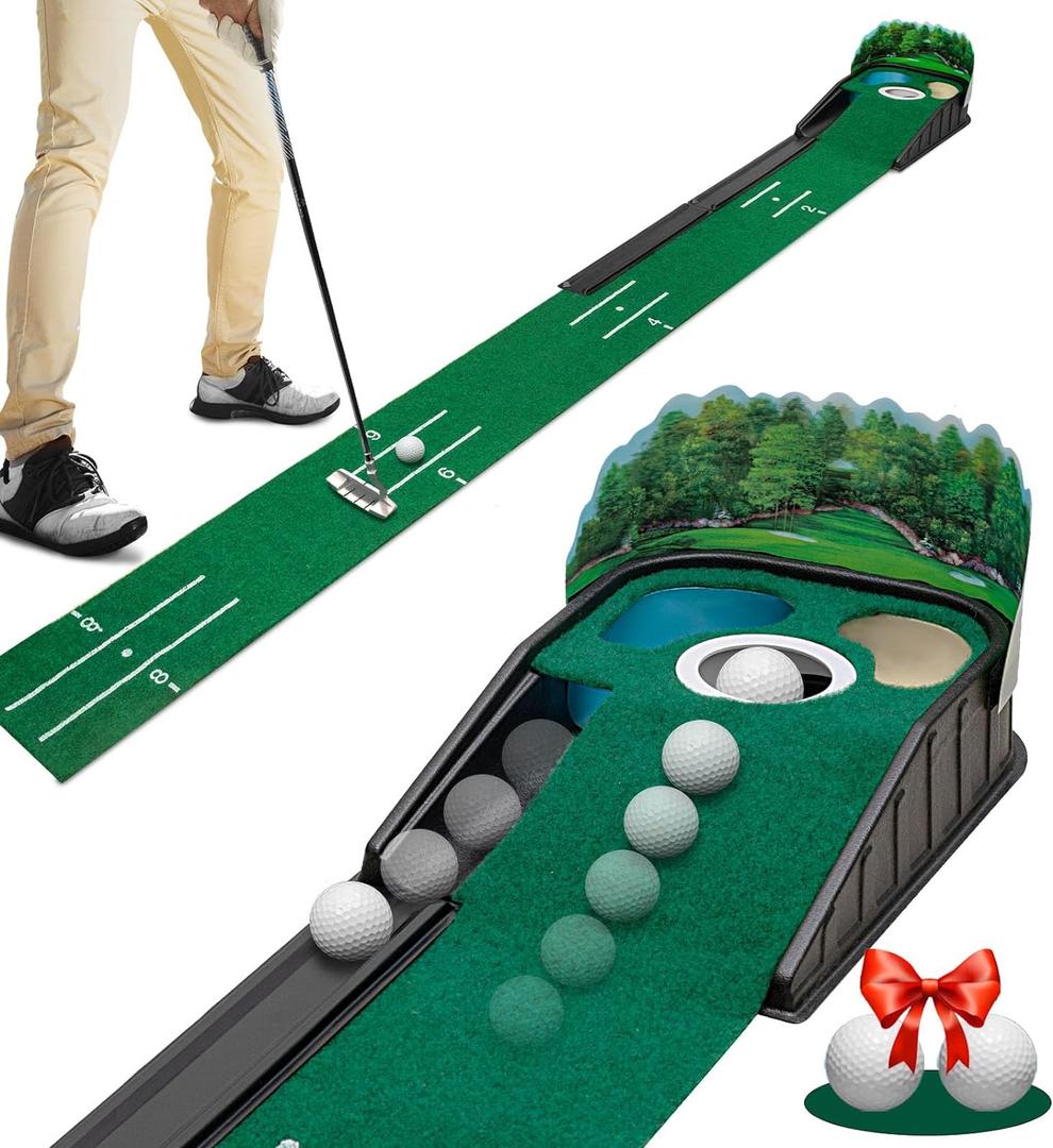 Putting Green Indoor - Golf Putting Mat boasts Genuine Green Speed and a Wrinkle-Free Surface. 8ft Practice Putting Mat with lenticular 3D Backplate, Alignment Guides and Ball Return