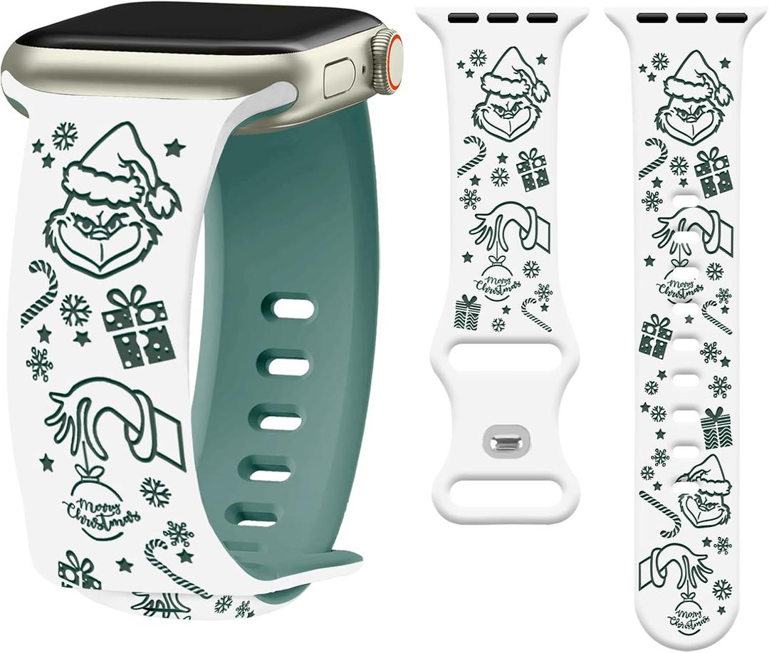 Watbro Christmas Engraved Band Compatible with Apple Watch 38mm 40mm 41mm 42mm 44mm 45mm 49mm Women Men,Cute Snowman Engraved Strap for iWatch Series 11 10 9 8 7 6 5 4 3 2 1 SE Ultra